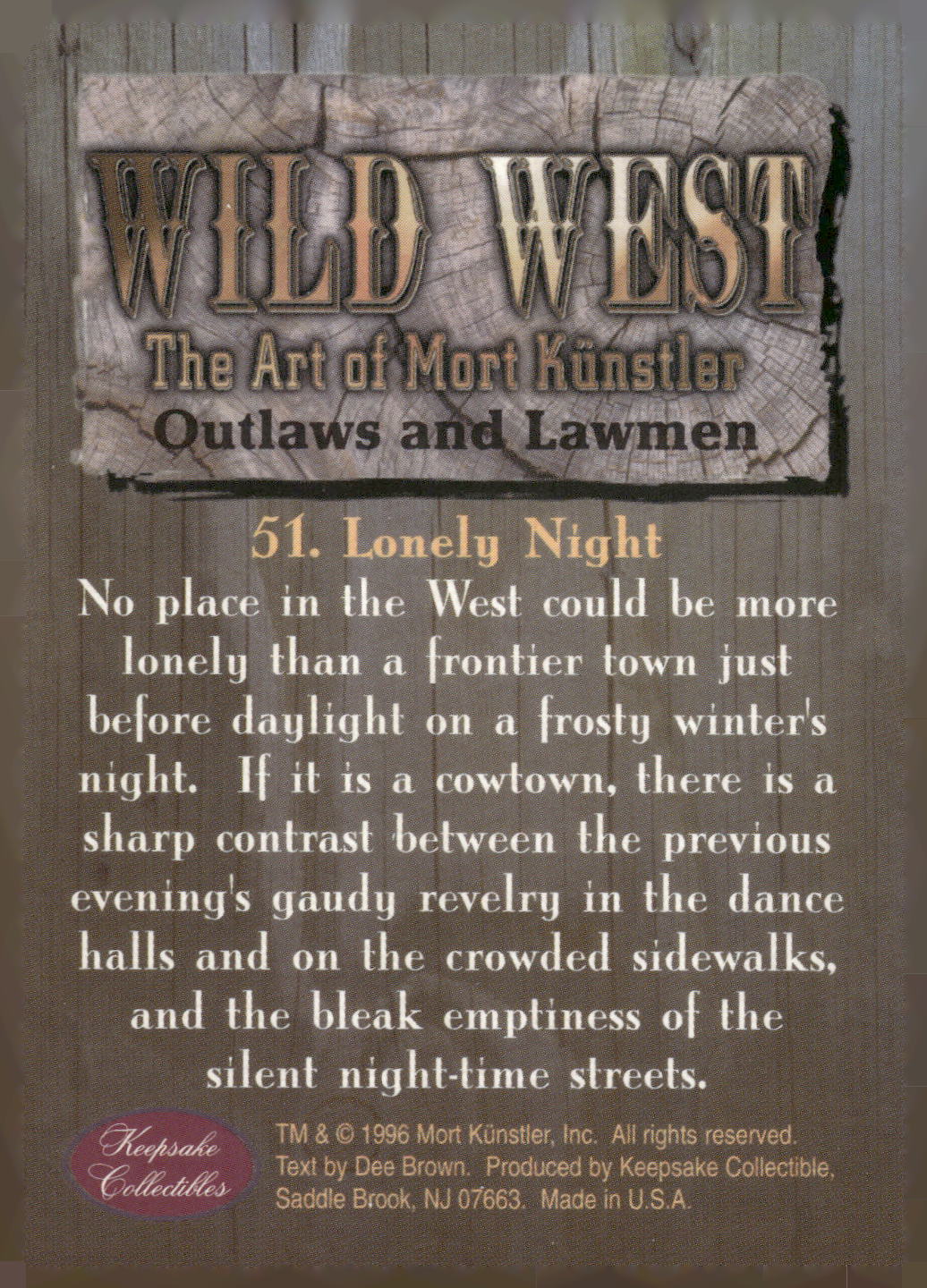 1996 Keepsake Collectibles Wild West: The Art of Mort Kunstler #51 Lonely Night