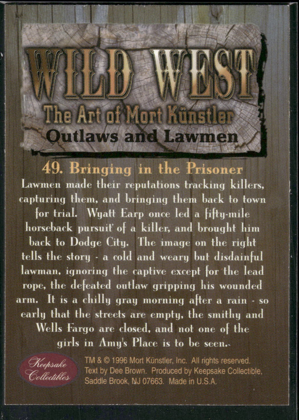 1996 Keepsake Collectibles Wild West: Mort Kunstler #49 Bringing in the Prisoner