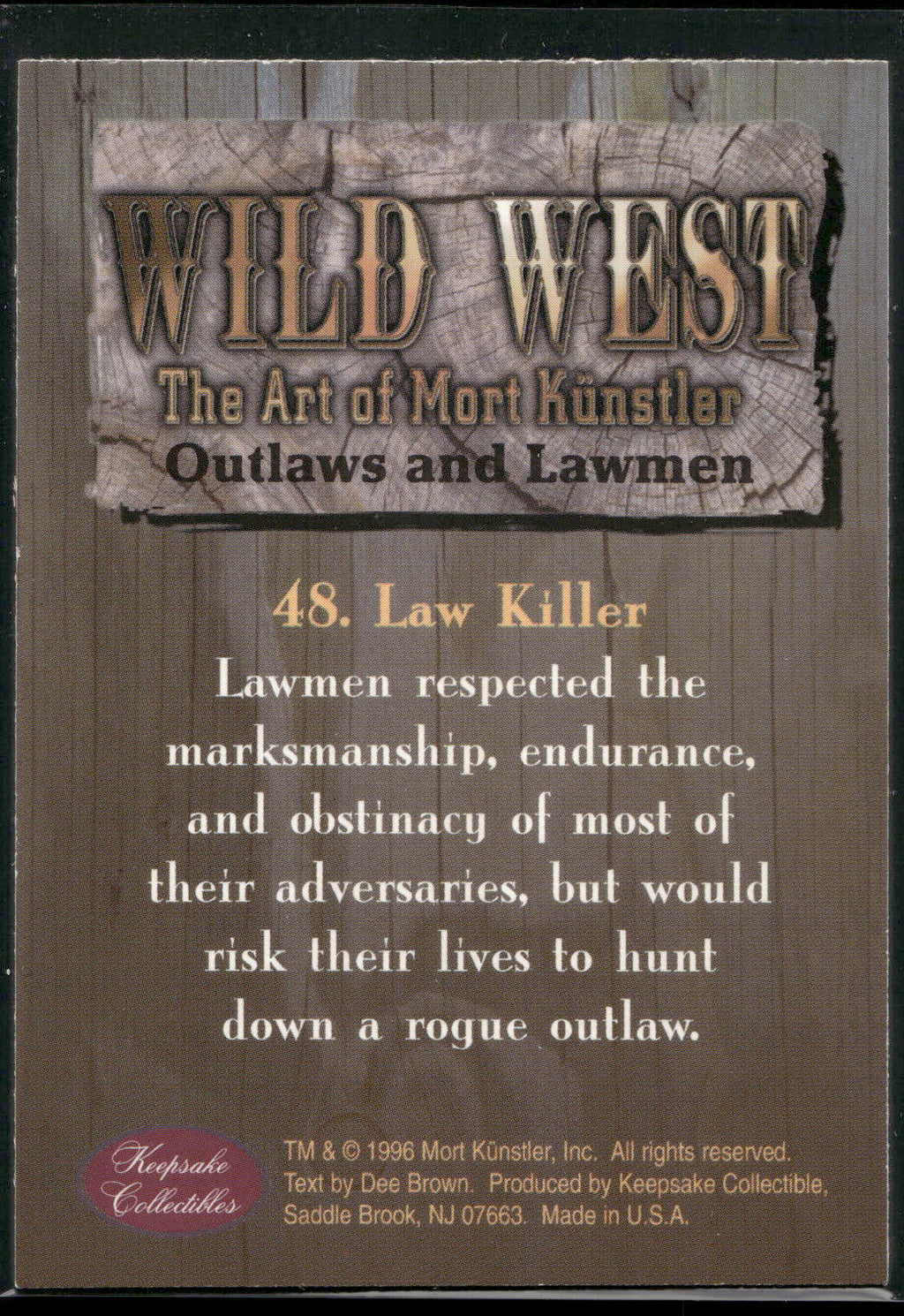 1996 Keepsake Collectibles Wild West: Mort Kunstler #48 Law Killer