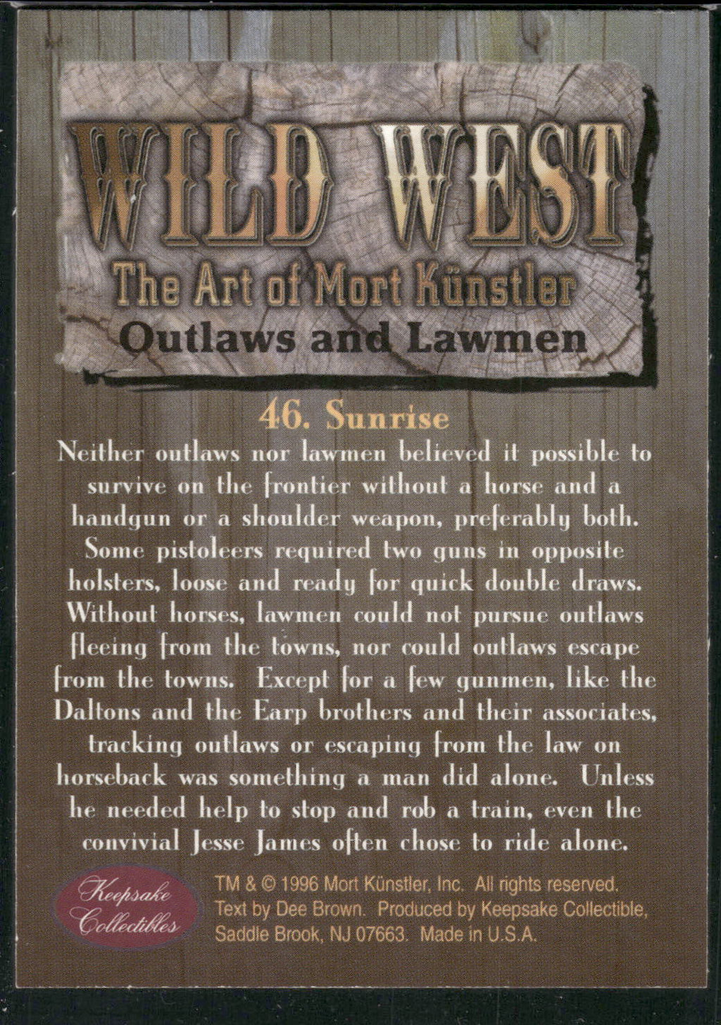 1996 Keepsake Collectibles Wild West: Mort Kunstler #46 Sunrise