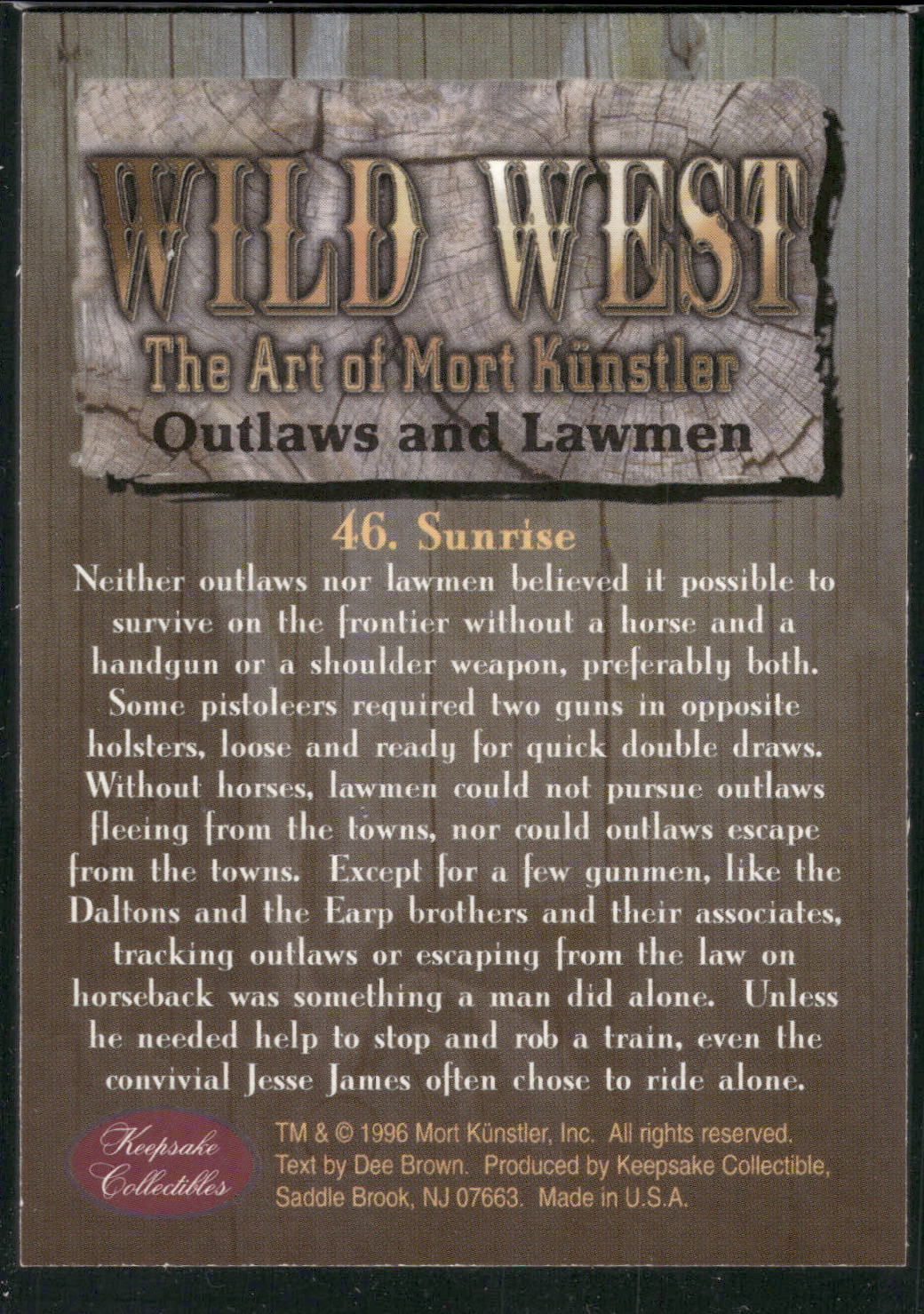 1996 Keepsake Collectibles Wild West: Mort Kunstler #46 Sunrise