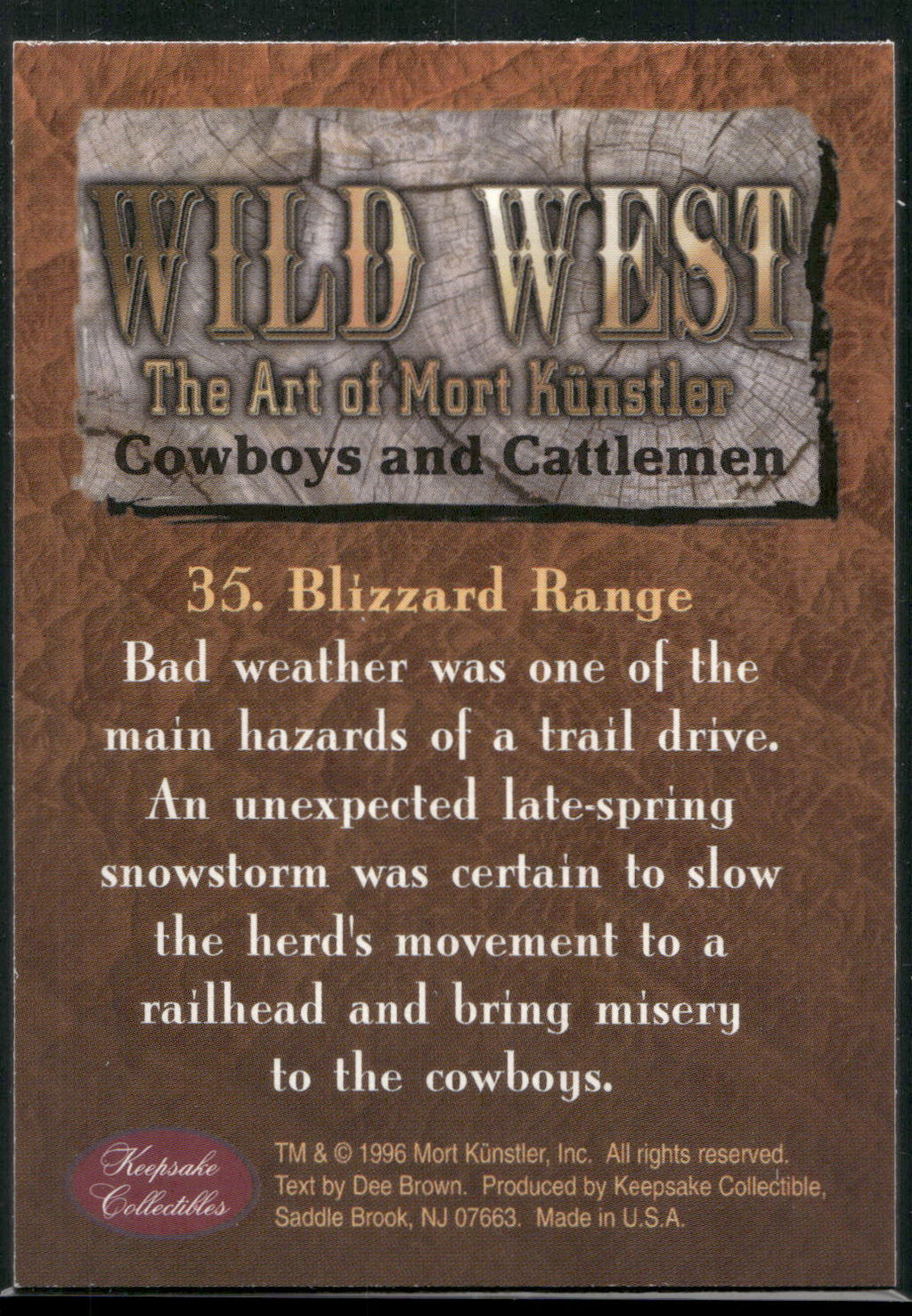 1996 Keepsake Collectibles Wild West: Mort Kunstler #35 Blizzard Range