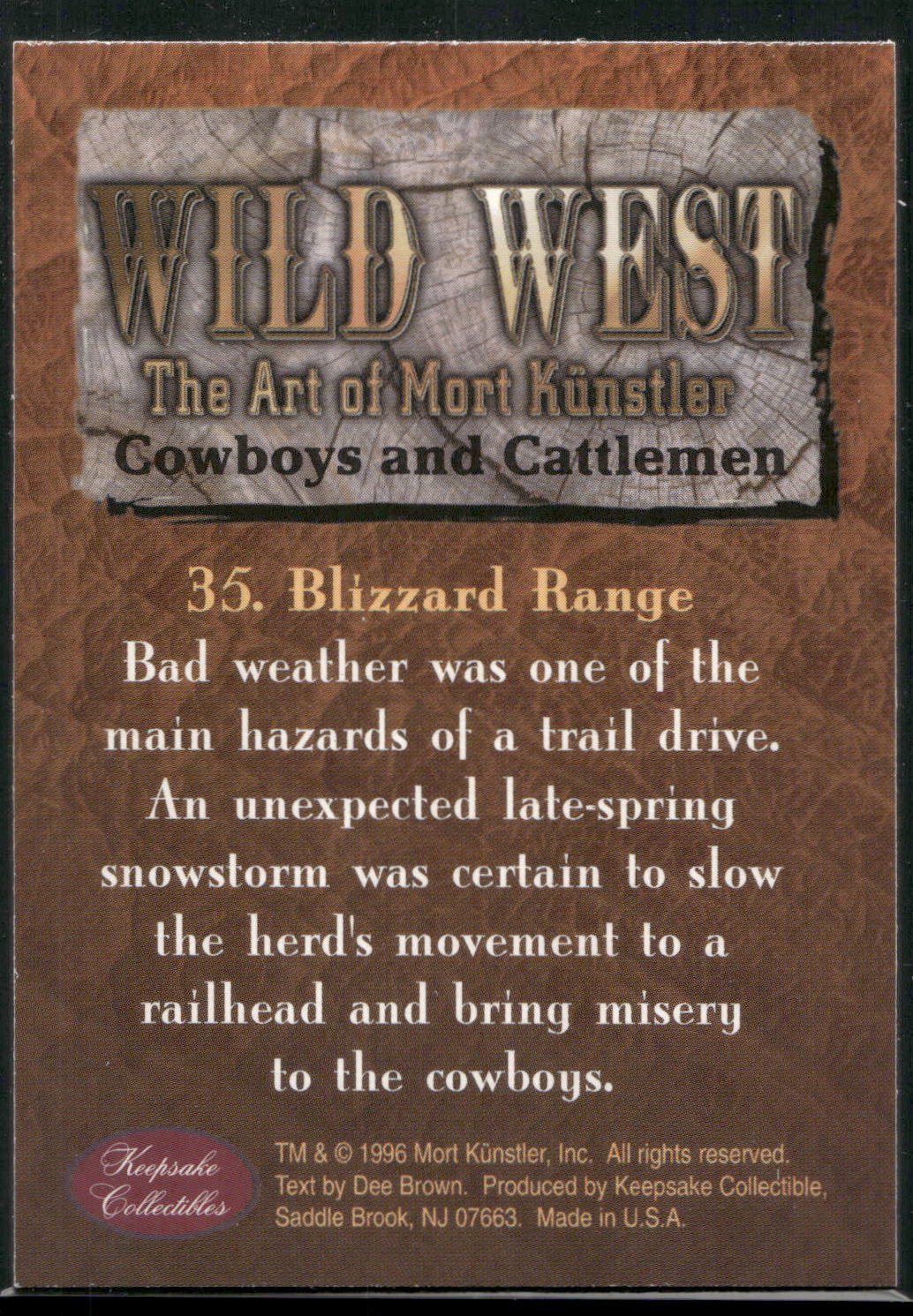 1996 Keepsake Collectibles Wild West: Mort Kunstler #35 Blizzard Range