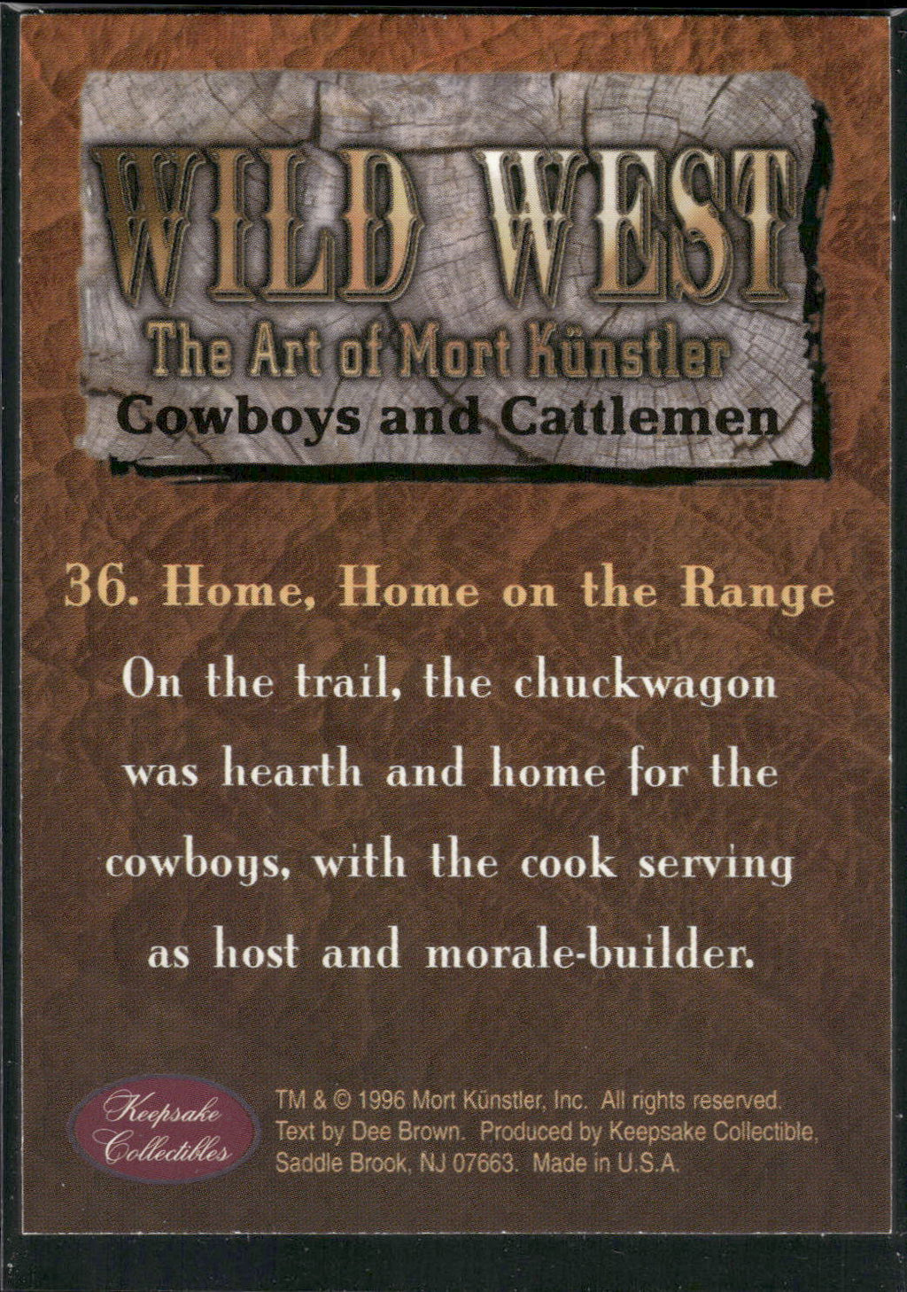 1996 Keepsake Collectibles Wild West: Mort Kunstler #36 Home, Home on the Range