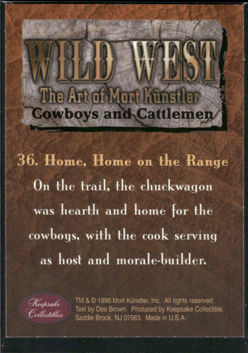 1996 Keepsake Collectibles Wild West: Mort Kunstler #36 Home, Home on the Range
