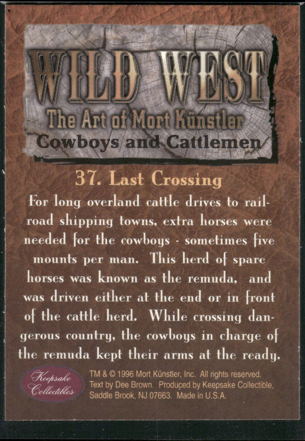 1996 Keepsake Collectibles Wild West: The Art of Mort Kunstler #37 Last Crossing