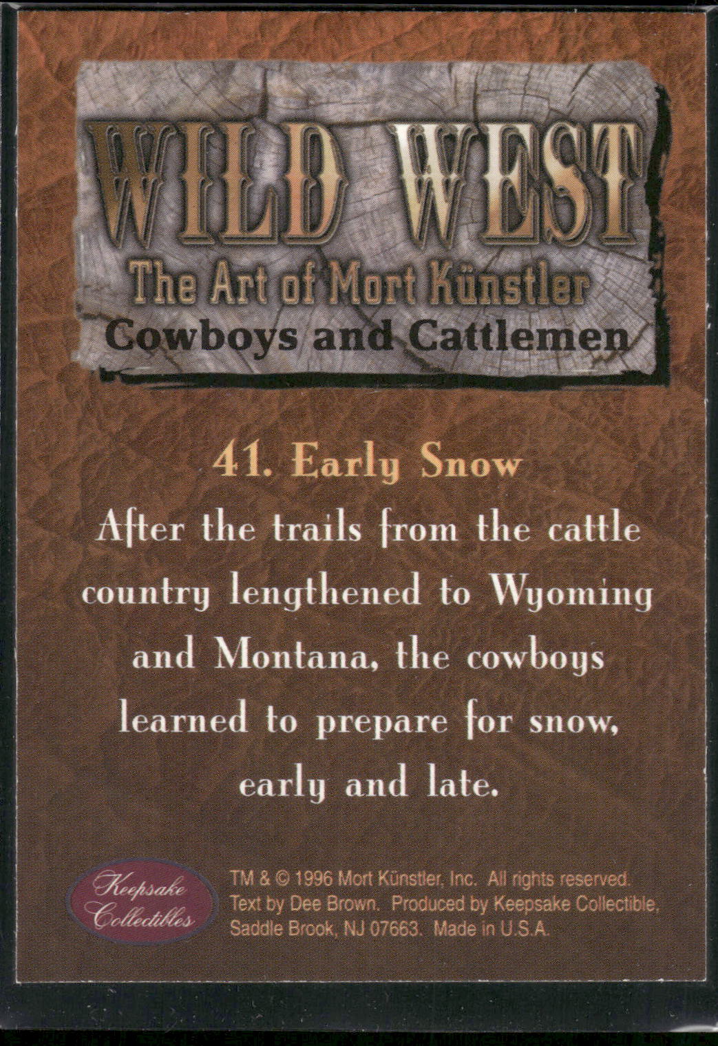 1996 Keepsake Collectibles Wild West: The Art of Mort Kunstler #41 Early Snow