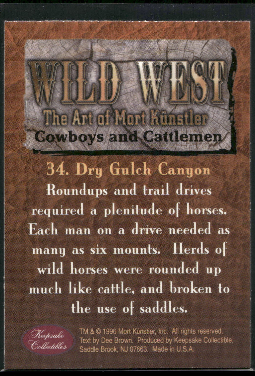 1996 Keepsake Collectibles Wild West: Mort Kunstler #34 Dry Gulch Canyon