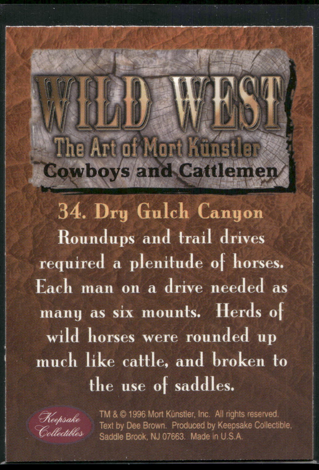 1996 Keepsake Collectibles Wild West: Mort Kunstler #34 Dry Gulch Canyon