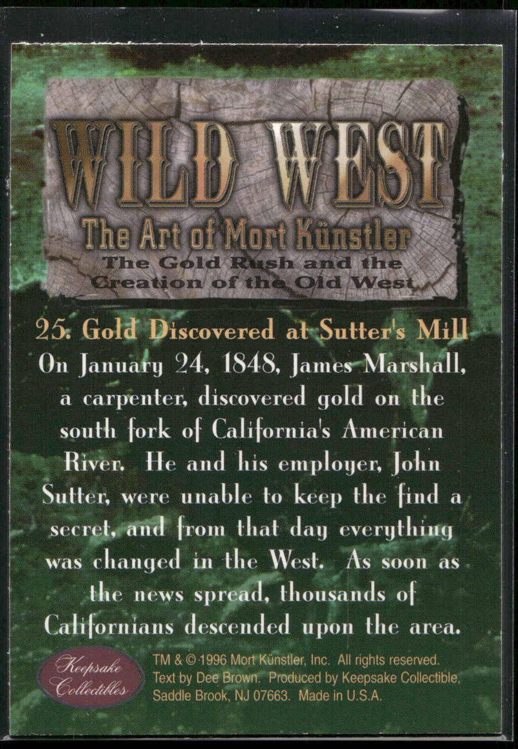 1996 Wild West: Mort Kunstler #25 Gold Discovered at Sutter's Mill
