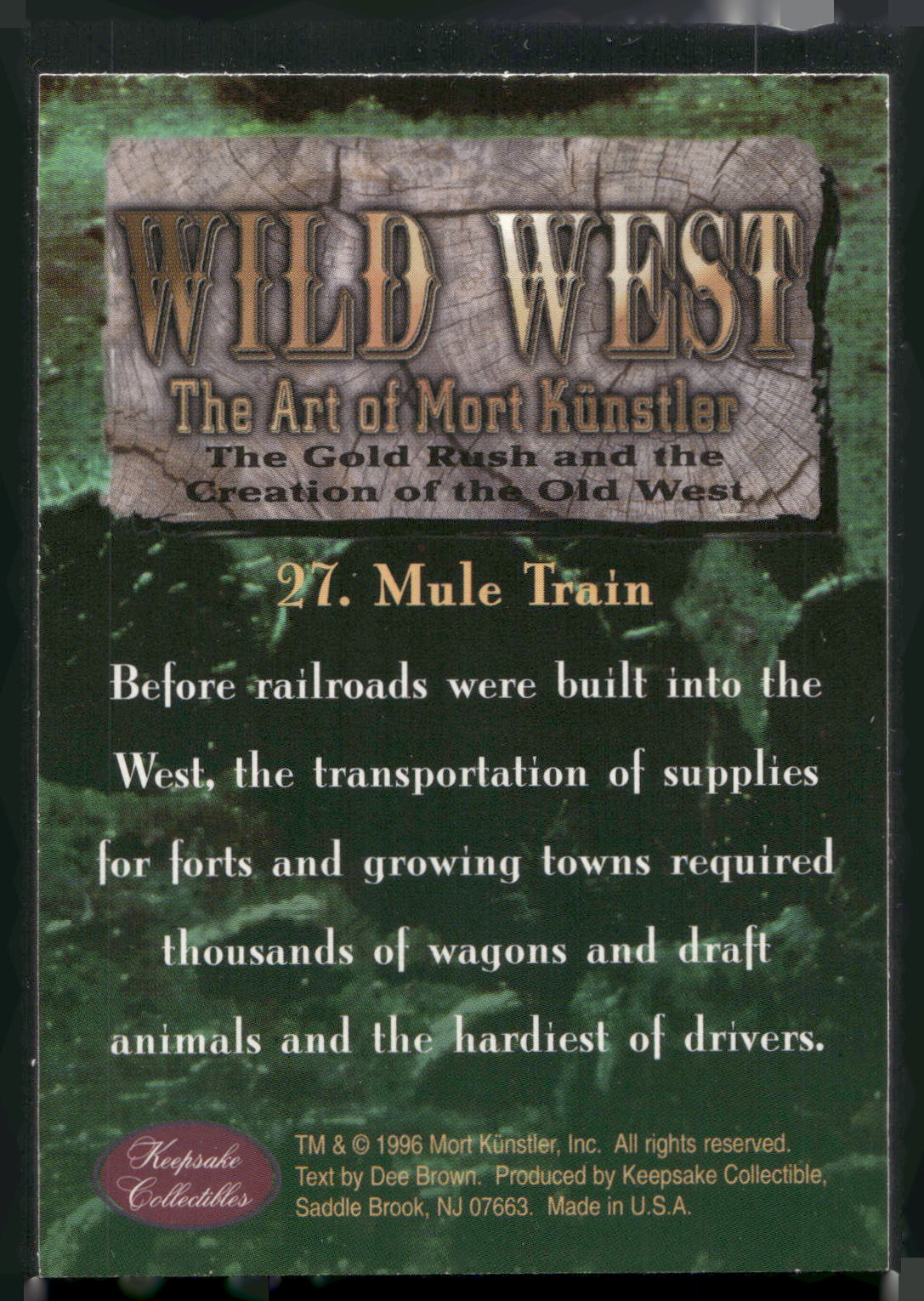 1996 Keepsake Collectibles Wild West: The Art of Mort Kunstler #27 Mule Train