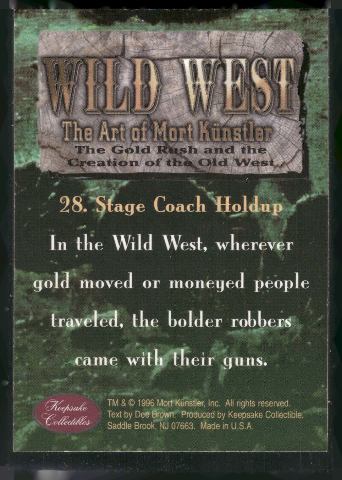 1996 Keepsake Collectibles Wild West: Mort Kunstler #28 Stage Coach Holdup