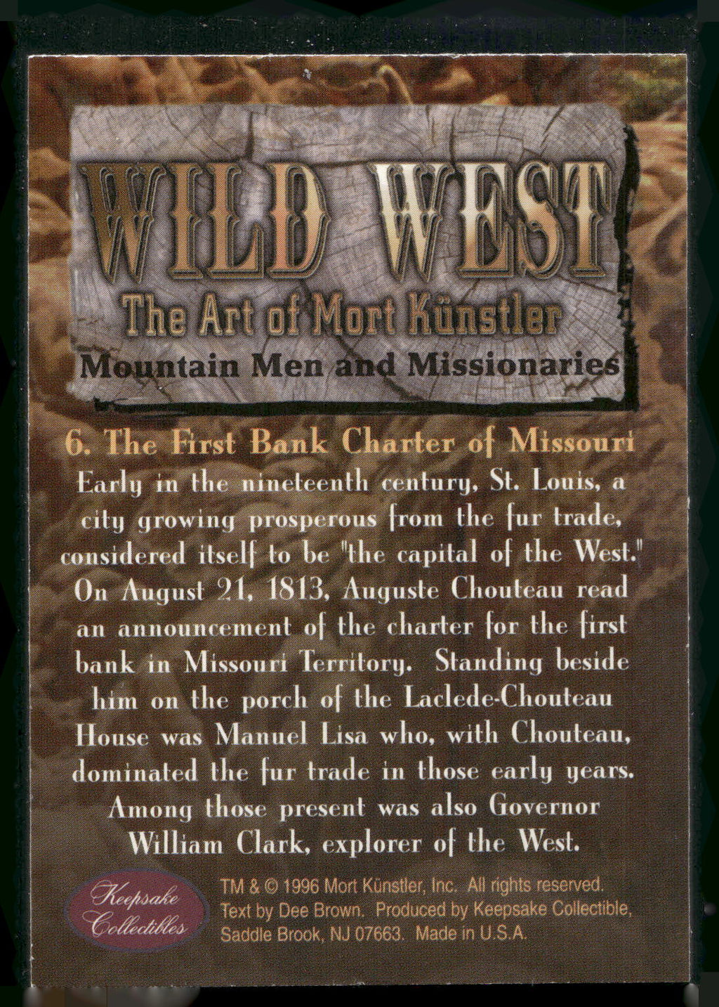 1996 Collectibles Wild West: Mort Kunstler #6 The First Bank Charter of Missouri