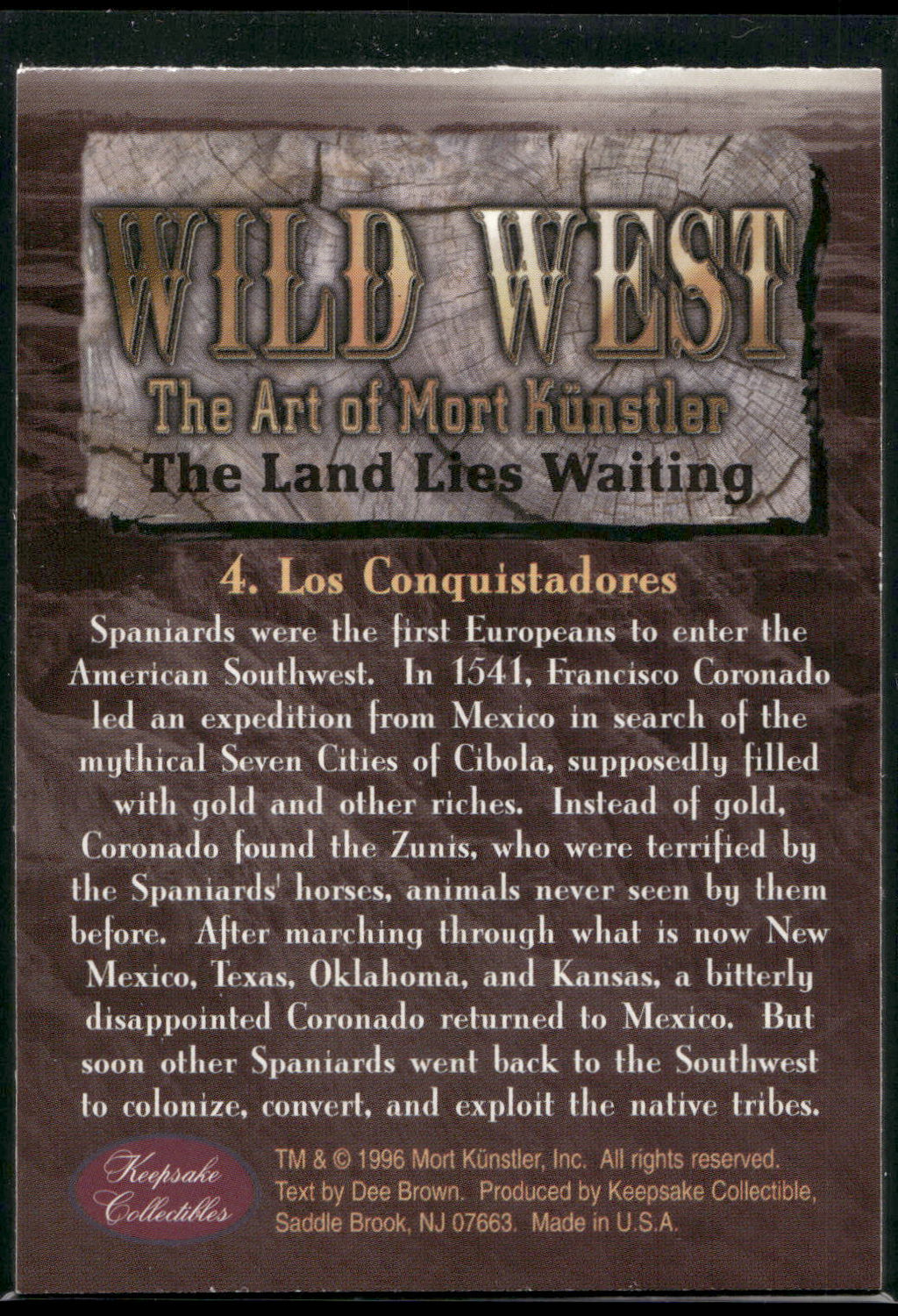1996 Keepsake Collectibles Wild West: Mort Kunstler #4 Los Conquistadores