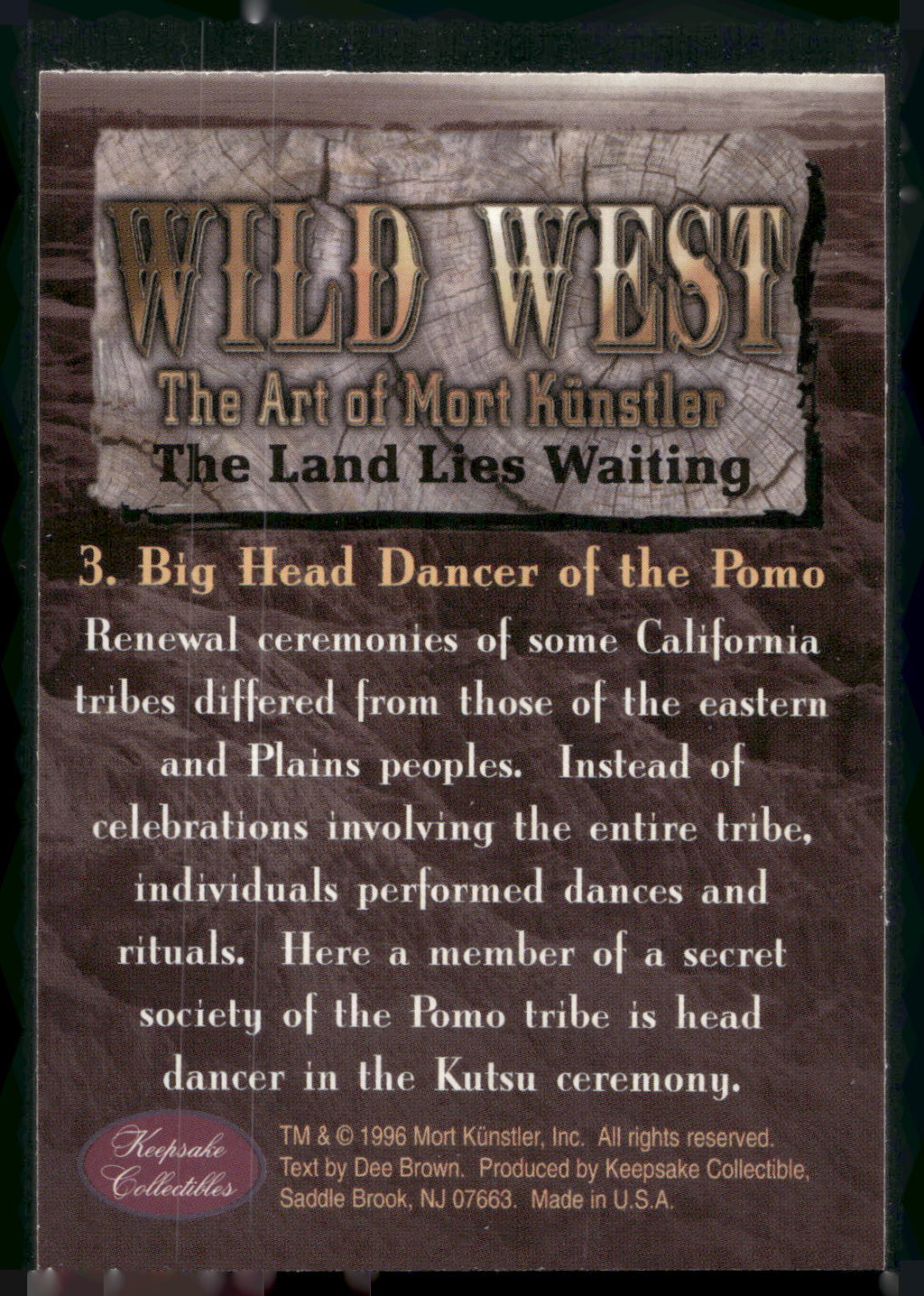1996 Collectibles Wild West: Mort Kunstler #3 Big Head Dancer of the Pomo