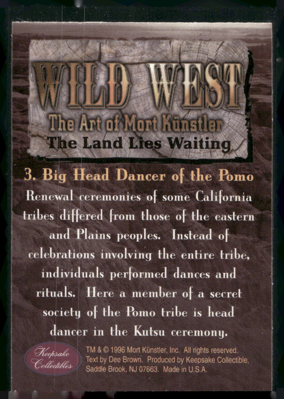 1996 Collectibles Wild West: Mort Kunstler #3 Big Head Dancer of the Pomo