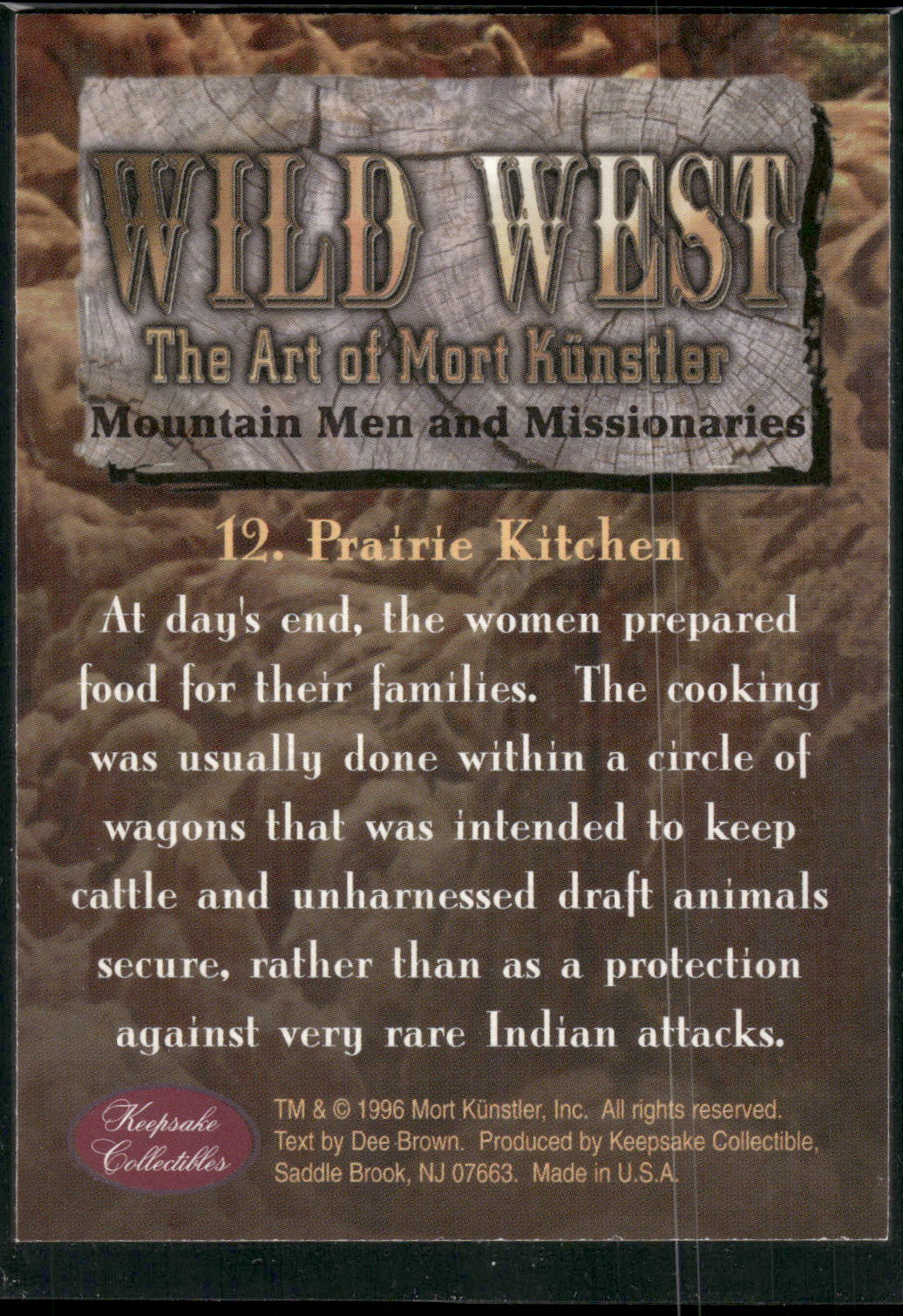 1996 Keepsake Collectibles Wild West: Mort Kunstler #12 Prairie Kitchen