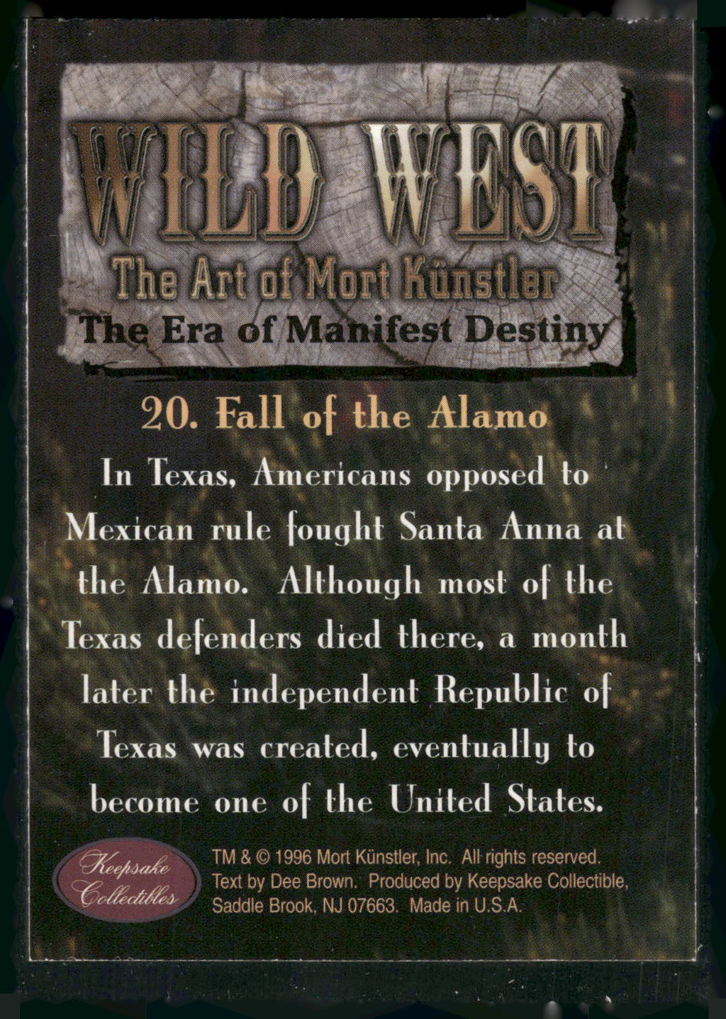 1996 Keepsake Collectibles Wild West: Mort Kunstler #20 Fall of the Alamo
