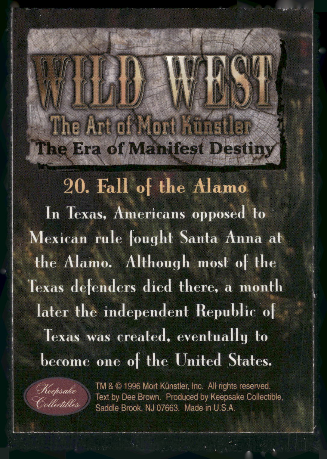 1996 Keepsake Collectibles Wild West: Mort Kunstler #20 Fall of the Alamo