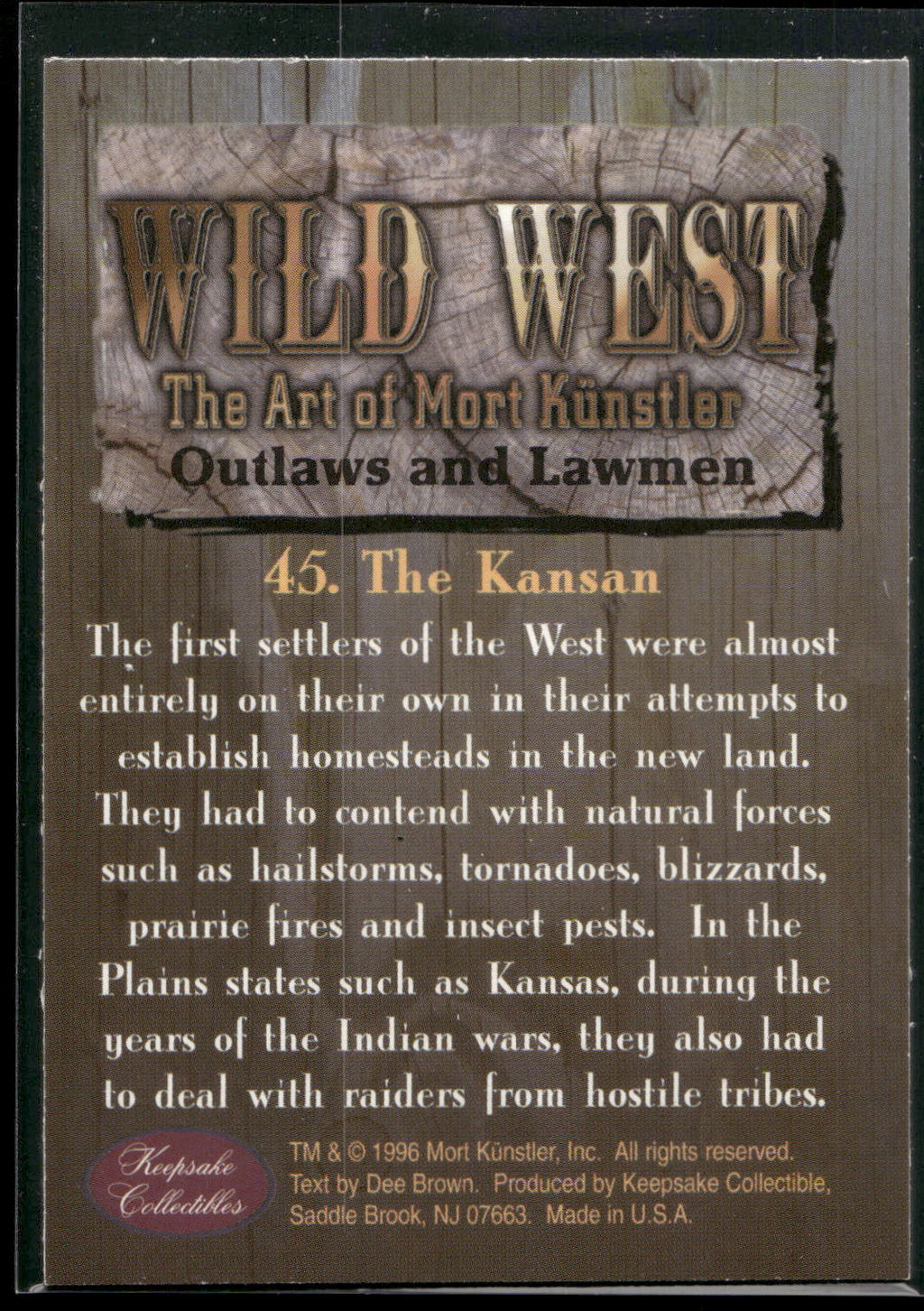 1996 Keepsake Collectibles Wild West: The Art of Mort Kunstler #45 The Kansan