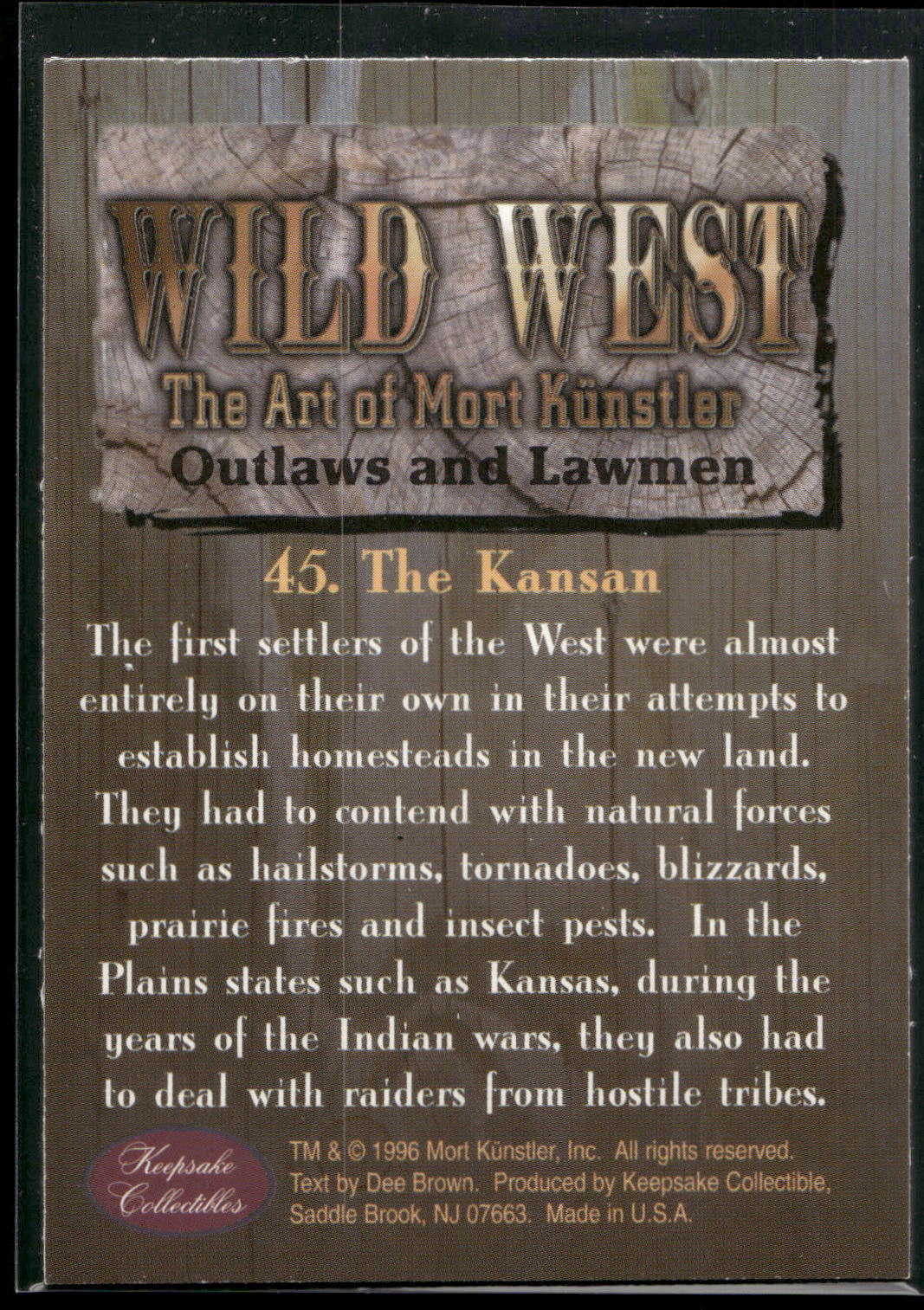 1996 Keepsake Collectibles Wild West: The Art of Mort Kunstler #45 The Kansan