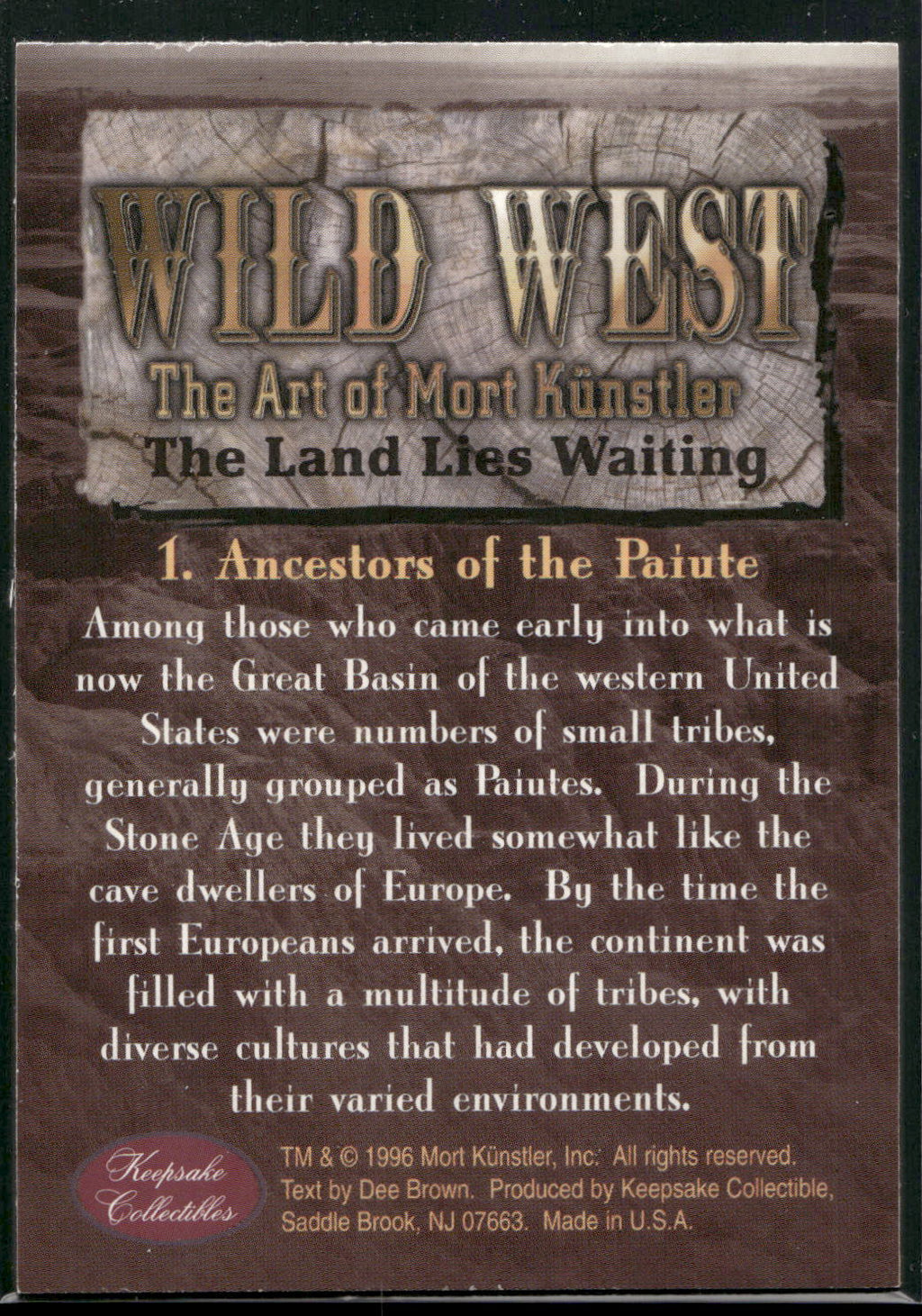 1996 Keepsake Collectibles Wild West: Mort Kunstler #1 Ancestors of the Paiute
