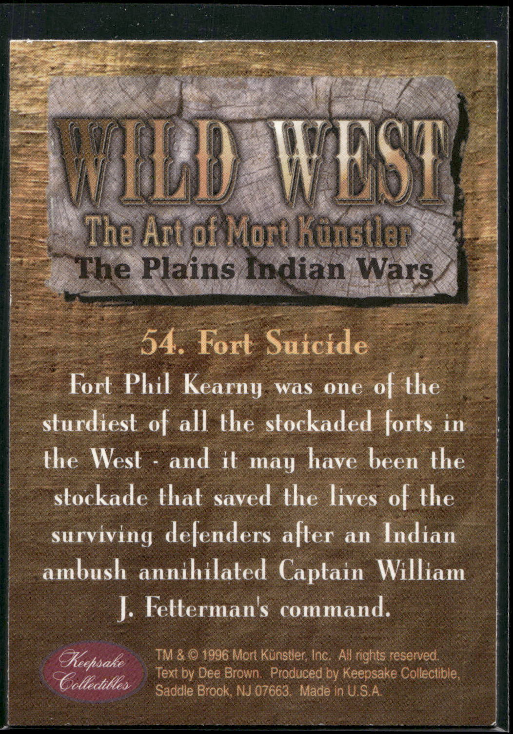 1996 Keepsake Collectibles Wild West: The Art of Mort Kunstler #54 Fort Suicide