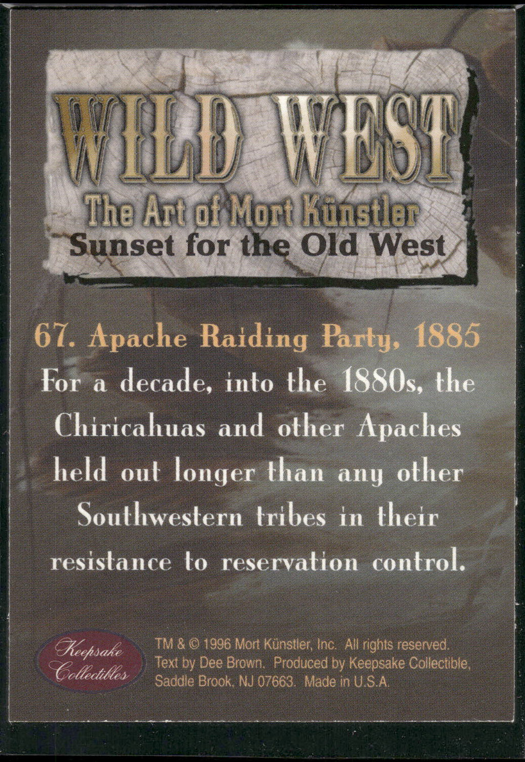 1996 Collectibles Wild West: Mort Kunstler #67 Apache Raiding Party, 1885