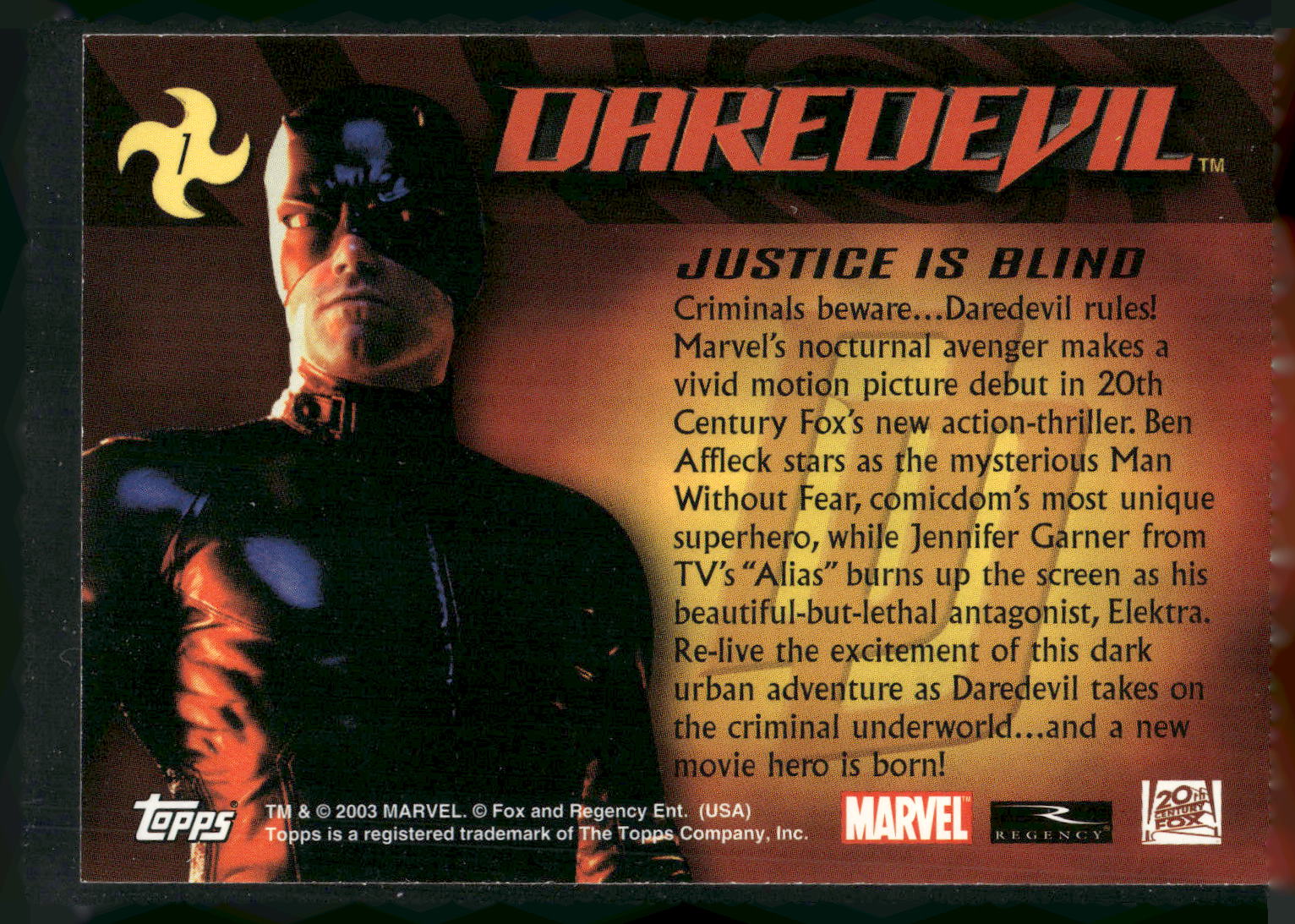 2003 Topps Daredevil #1 Justice Is Blind