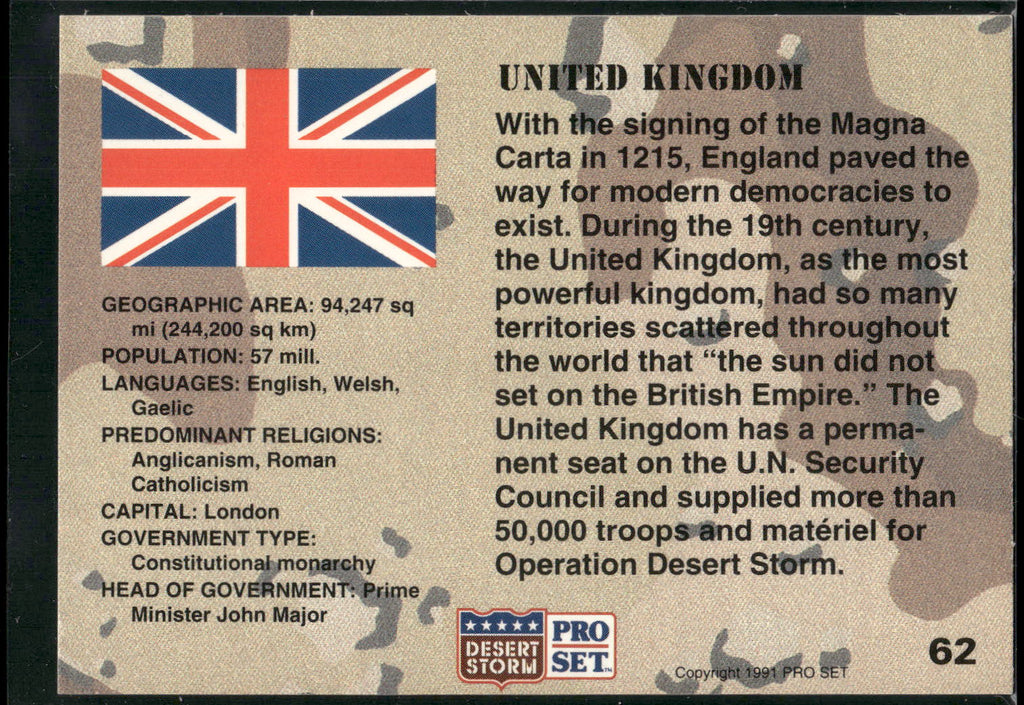 1991 Pro Set Desert Storm #62 United Kingdom