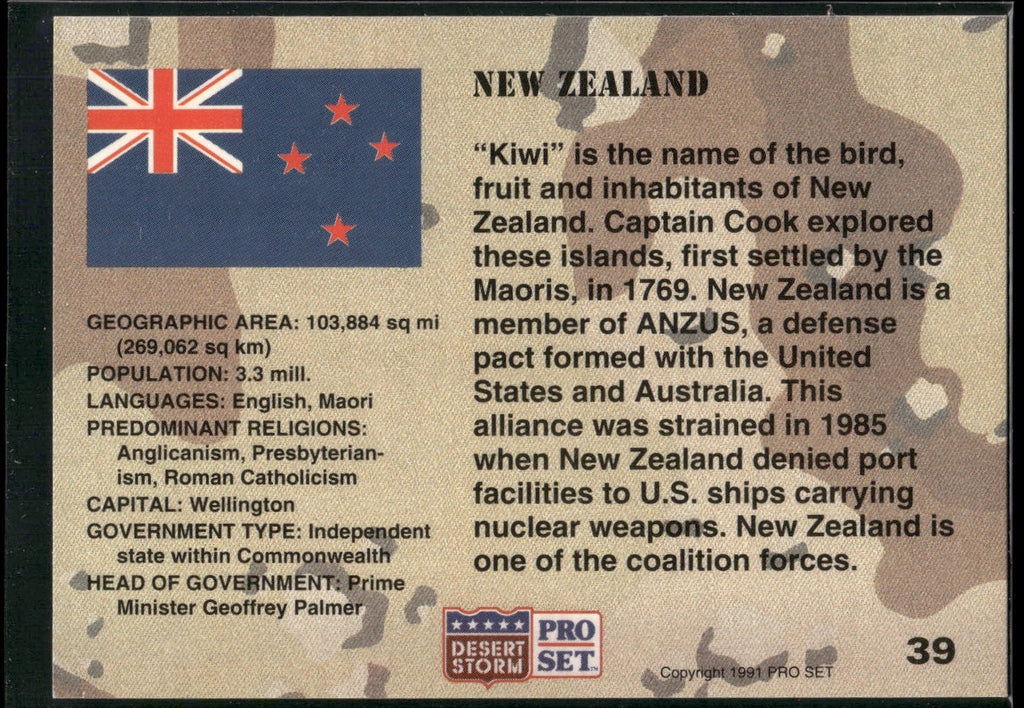 1991 Pro Set Desert Storm #39 New Zealand