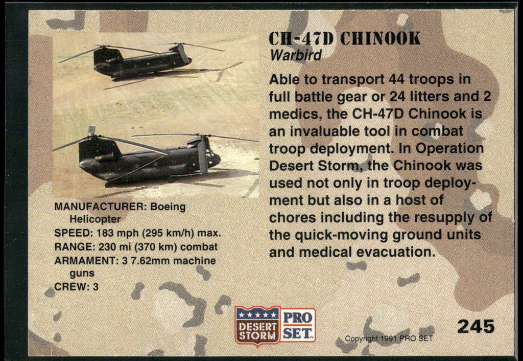 1991 Pro Set Desert Storm #245 CH-47D Chinook