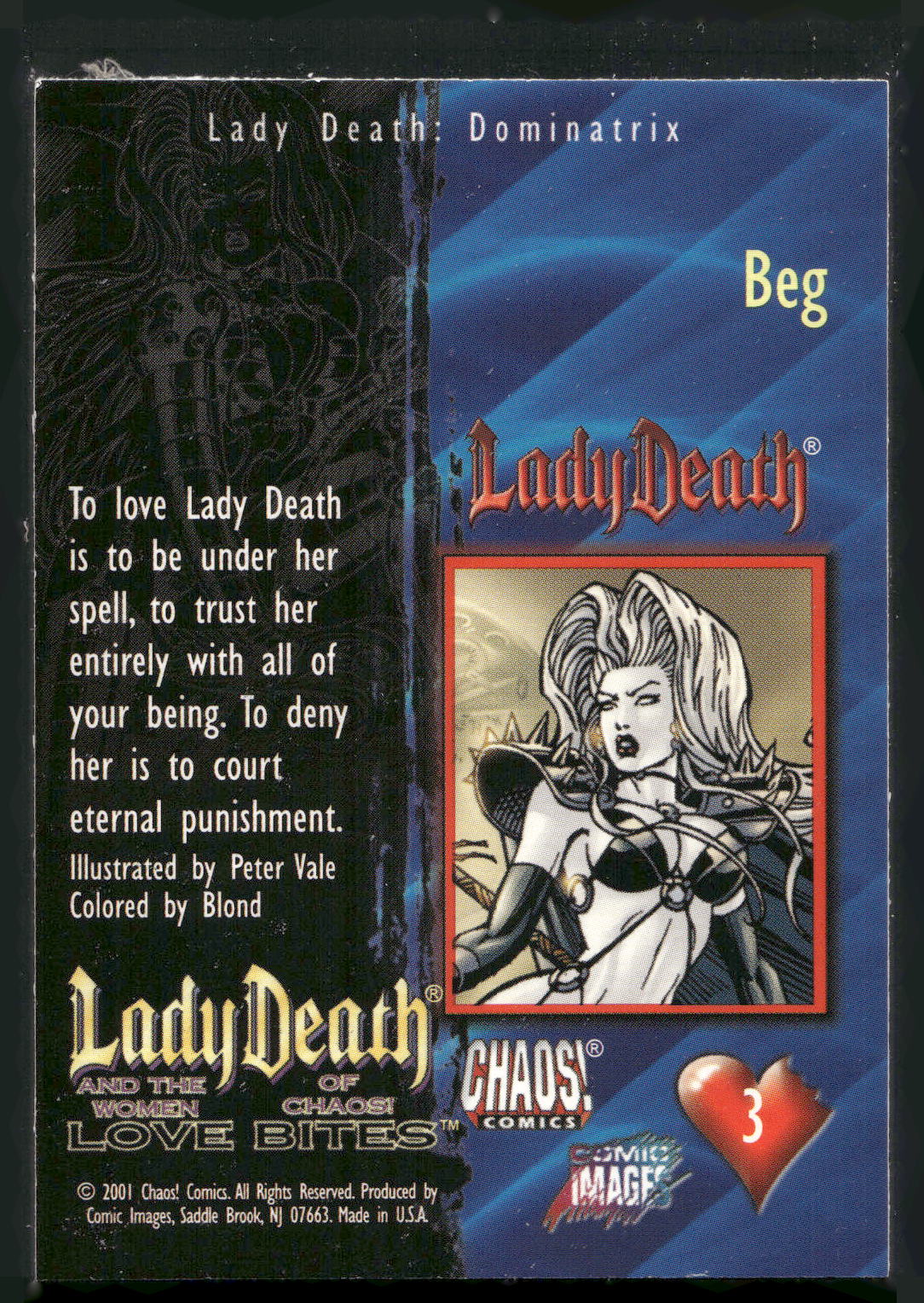 2001 Comic Images Lady Death and the Women of Chaos Love Bites #3 Beg