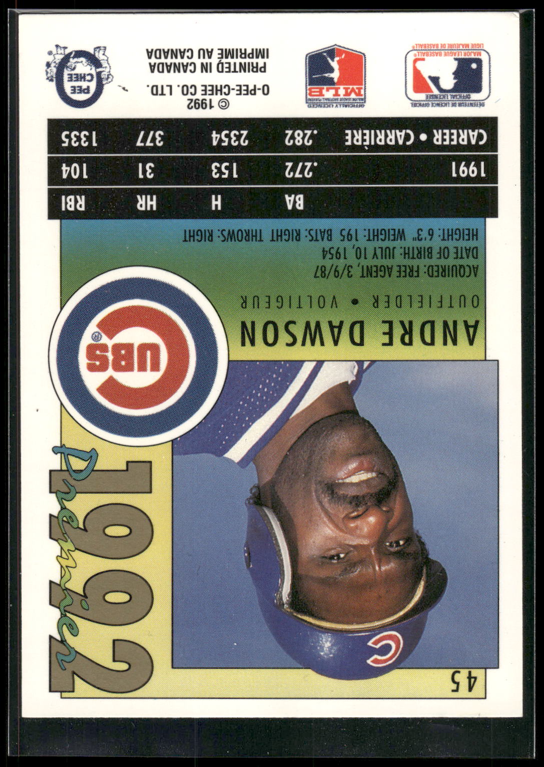 1992 O-Pee-Chee Premier #45 Andre Dawson