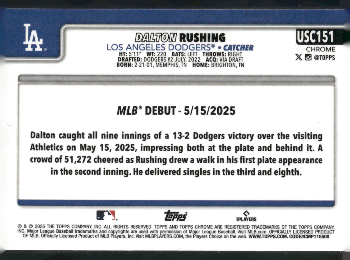 2025 Topps Chrome Update #USC151 Dalton Rushing