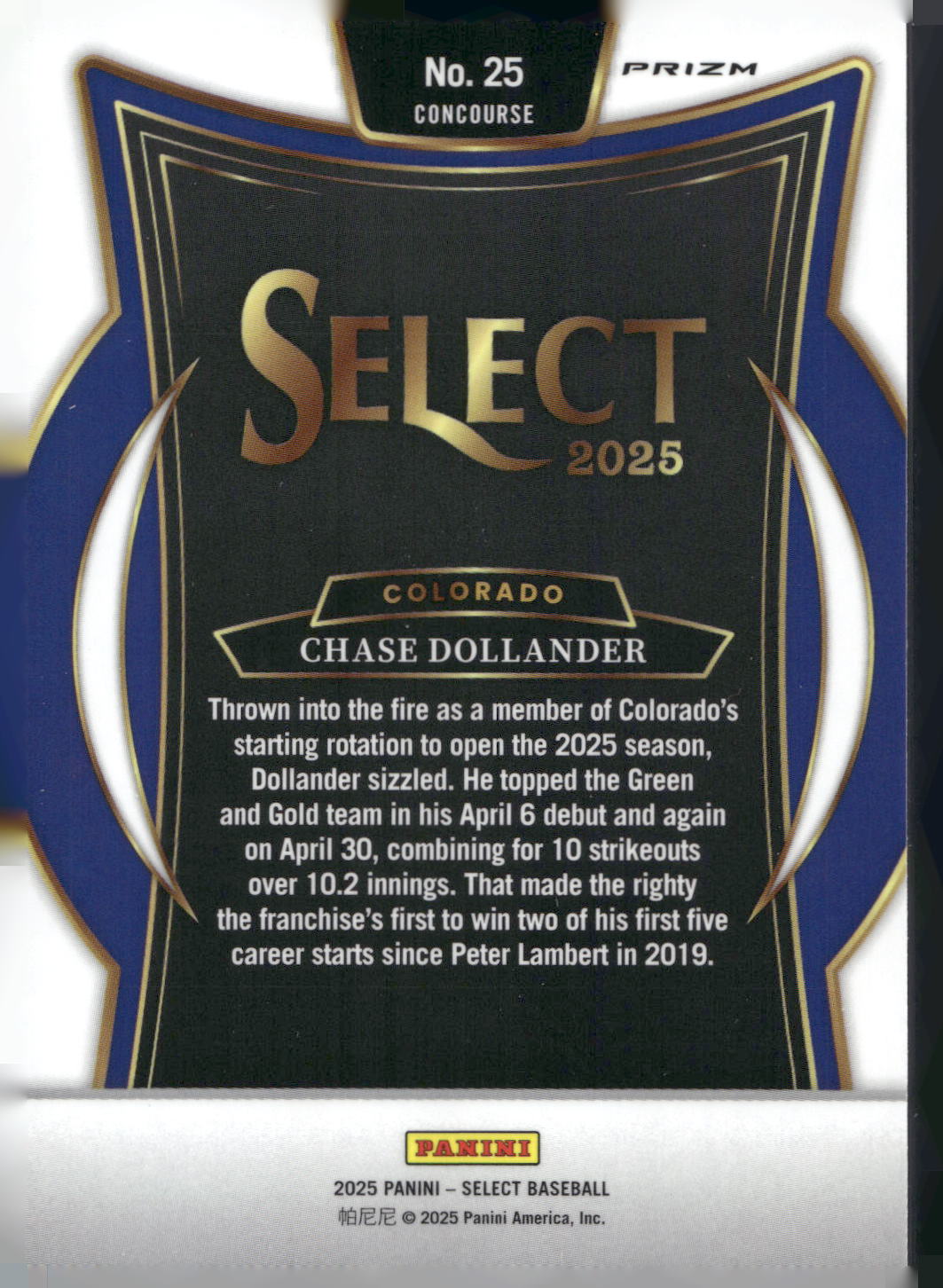 2025 Panini Select #25 Chase Dollander Red and Green Ice Prizms