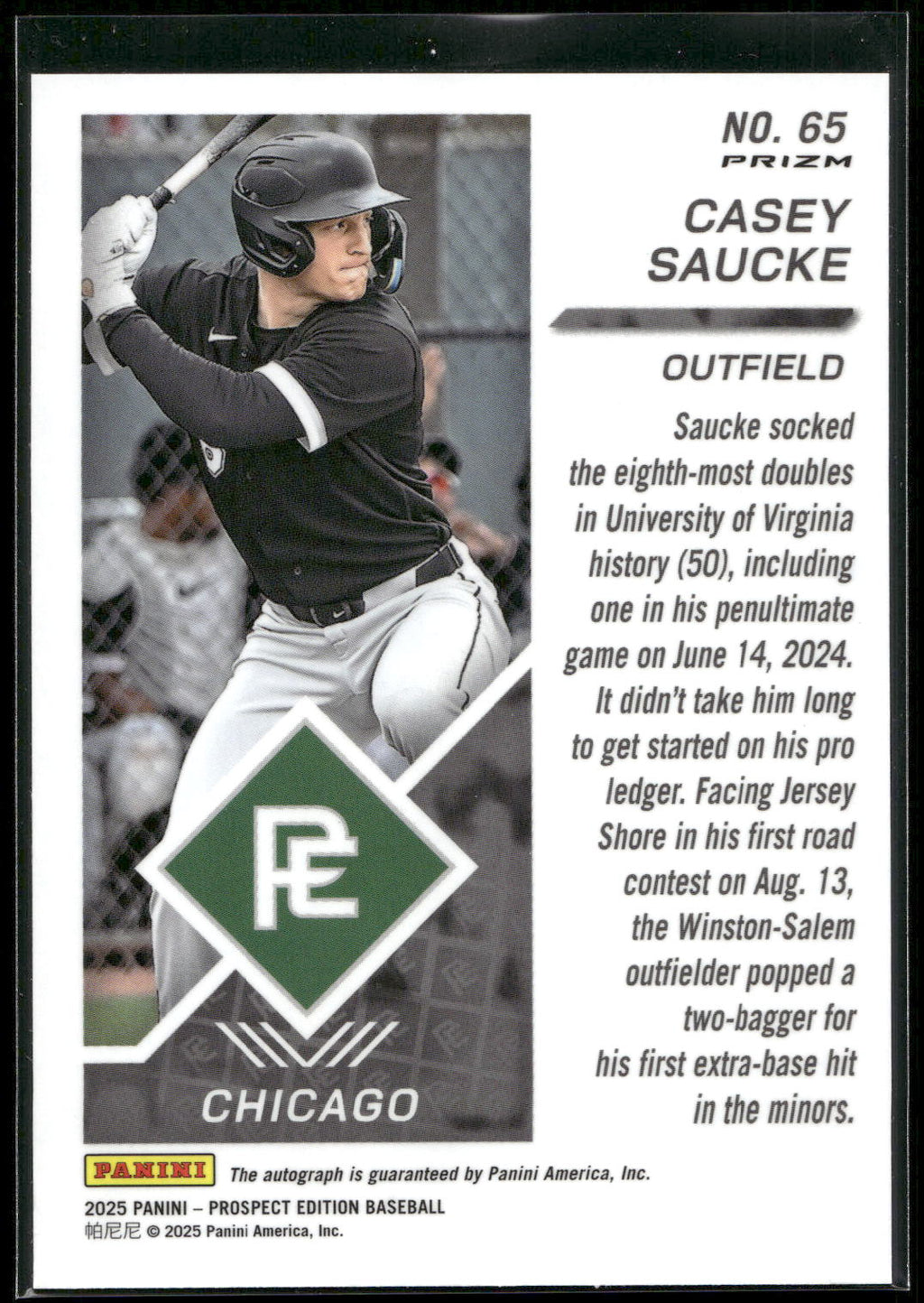 2025 Panini Prospect Edition #65 Casey Saucke Signatures - Green Pulsar #/25