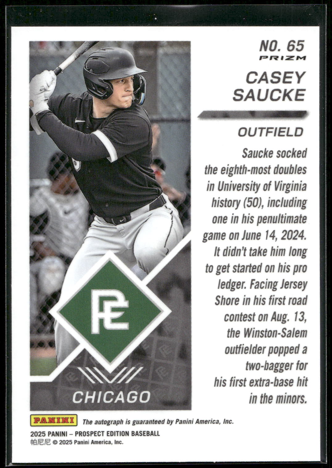 2025 Panini Prospect Edition #65 Casey Saucke Signatures - Green Pulsar #/25