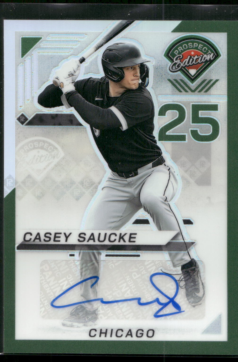 2025 Panini Prospect Edition #65 Casey Saucke Signatures - Green Pulsar #/25