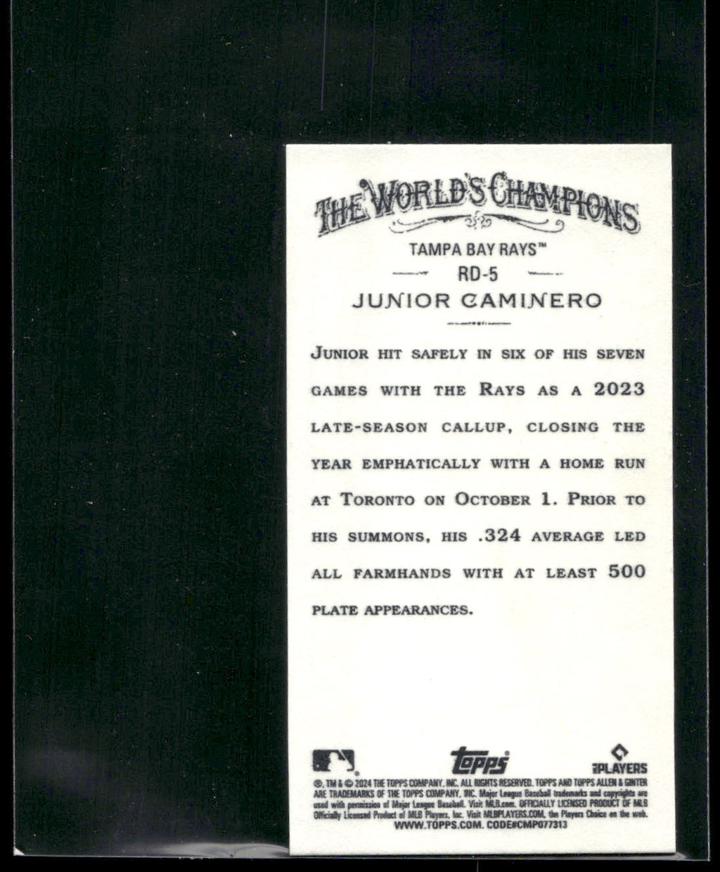 2024 Topps Allen & Ginter #RD-5 Junior Caminero Mini Rookie Design Variations