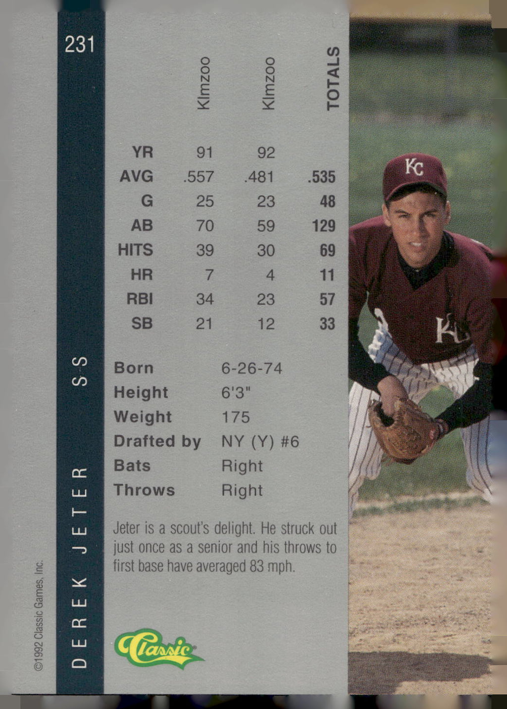 1992 Classic Four Sport #231 Derek Jeter