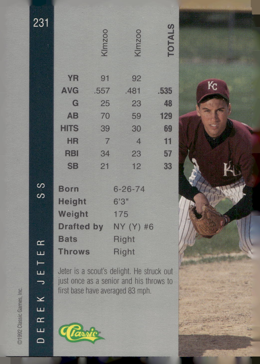1992 Classic Four Sport #231 Derek Jeter