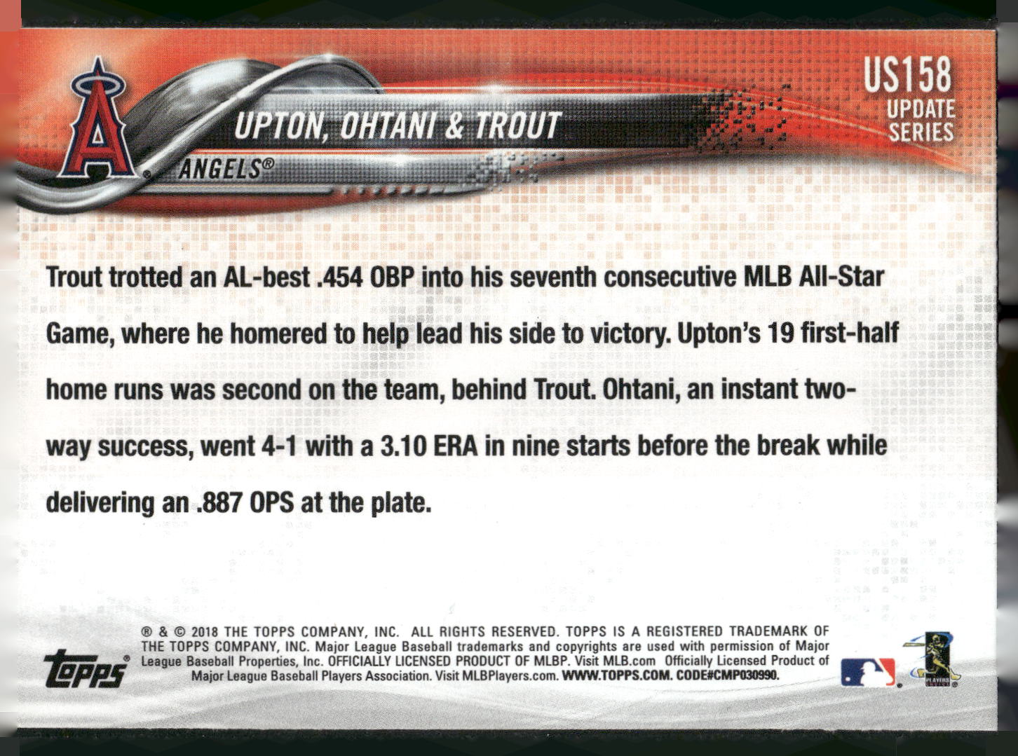 2018 Topps Update #US158 (Justin Upton / Shohei Ohtani / Mike Trout)