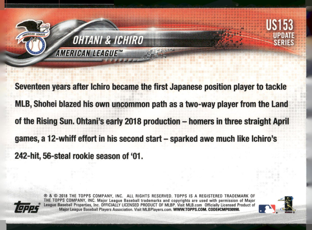 2018 Topps Update #US153 Japan's Finest (Shohei Ohtani / Ichiro)