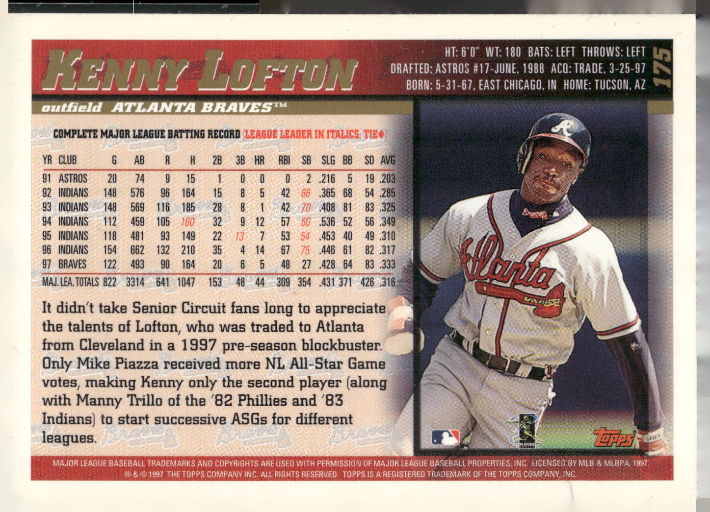 1998 Topps #175 Kenny Lofton