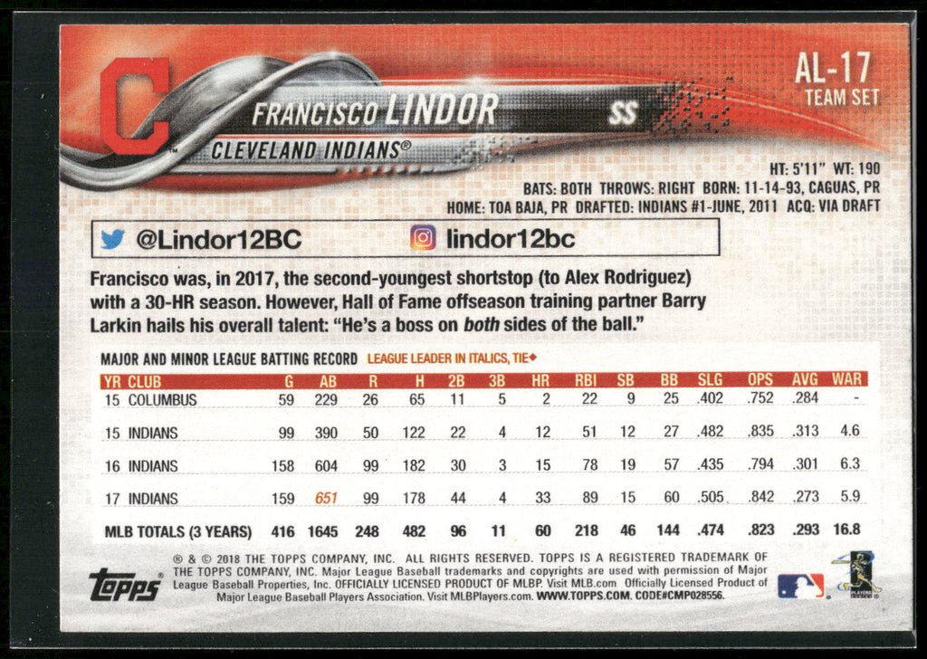 2018 Topps #10 Francisco Lindor