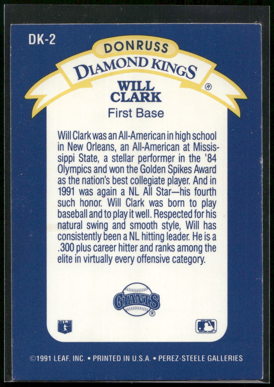1992 Donruss #DK-2 Will Clark Diamond Kings
