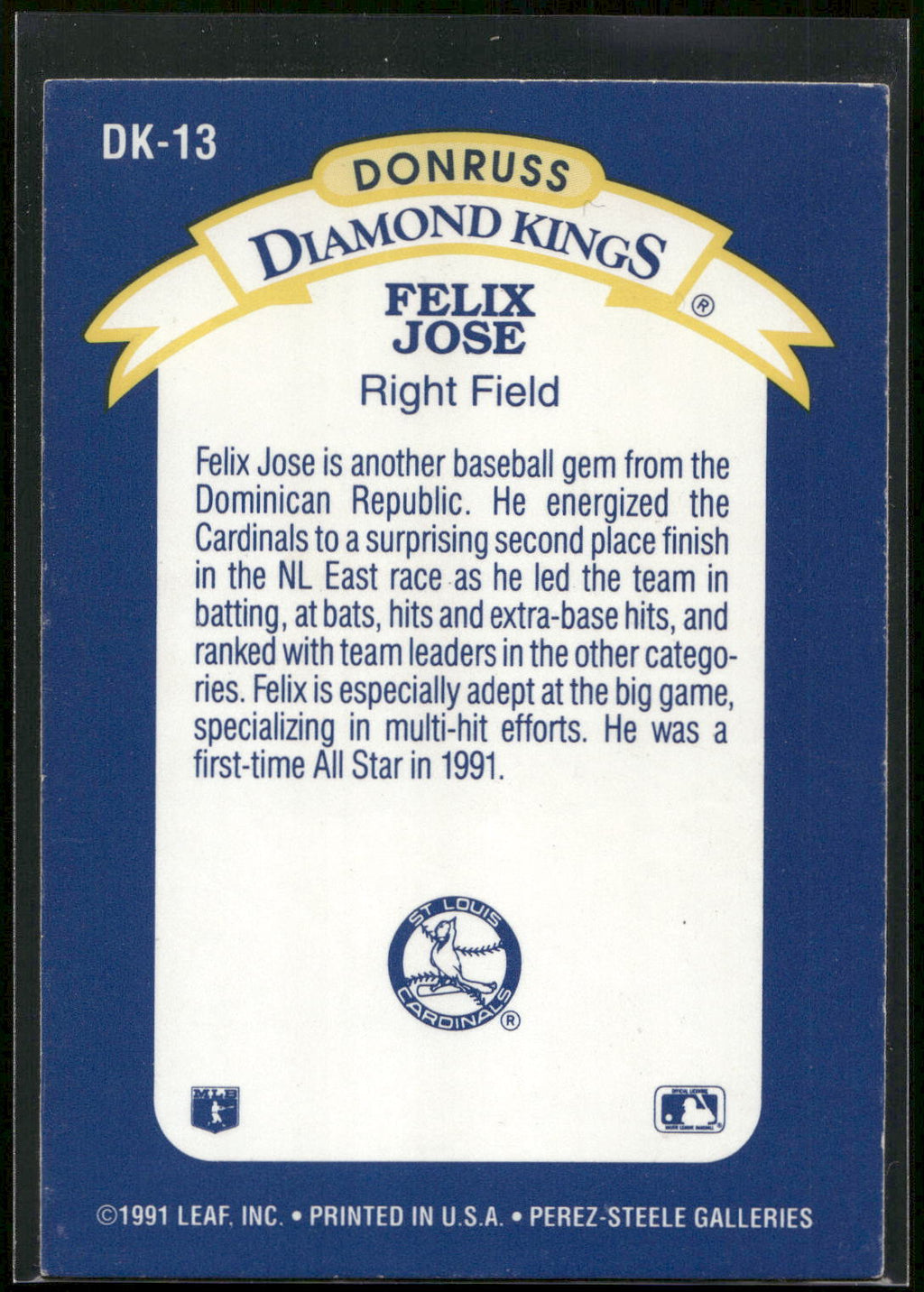 1992 Donruss #DK-13 Felix Jose Diamond Kings