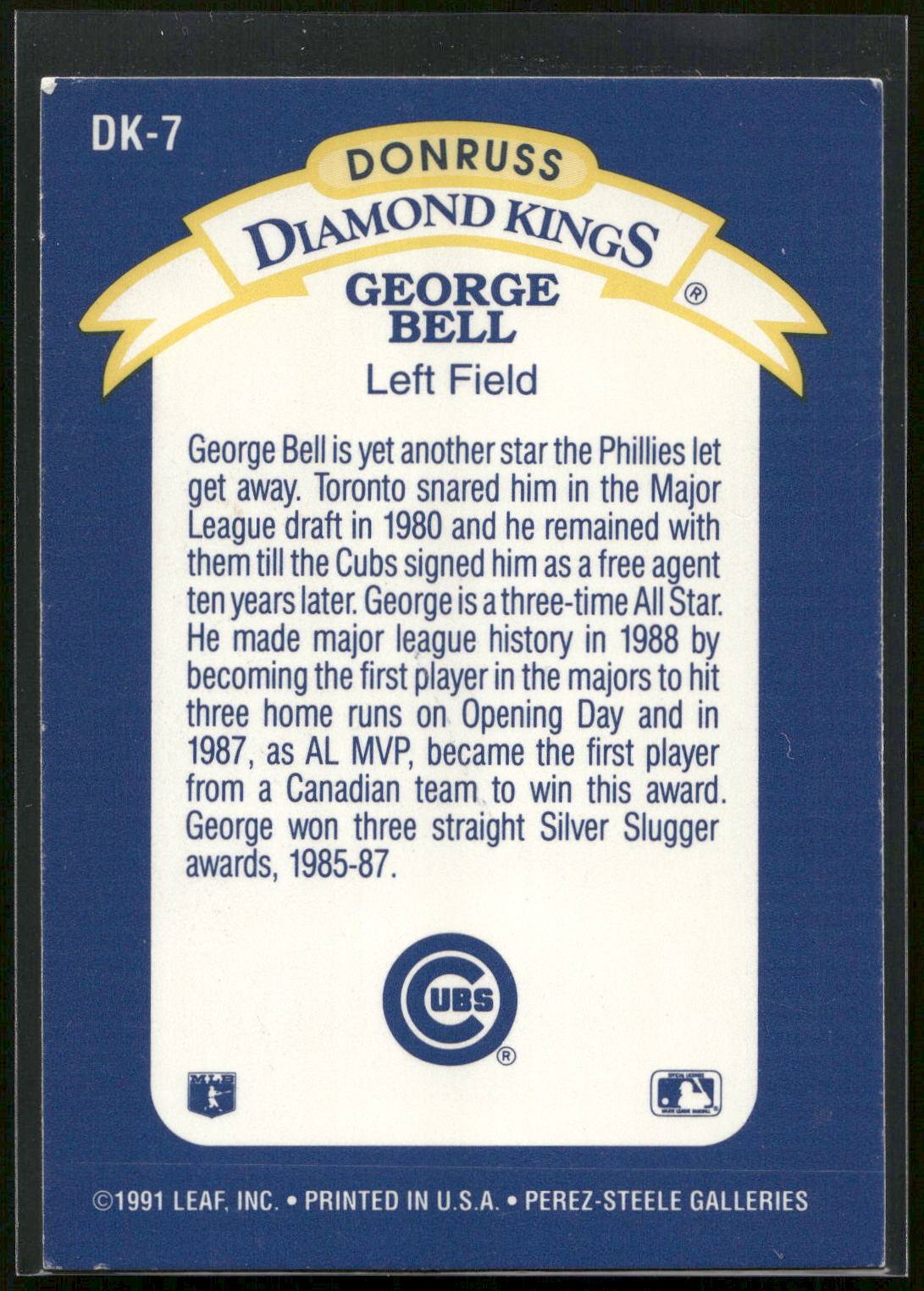 1992 Donruss #DK-7 George Bell Diamond Kings