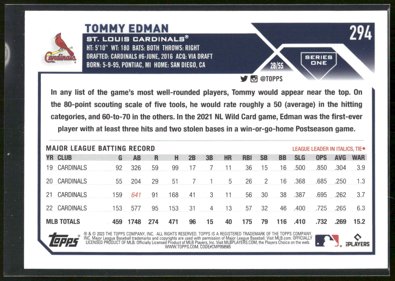2023 Topps #294 Tommy Edman Rainbow Foil